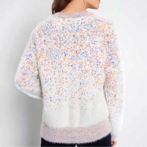 ModCloth Making a Fuzz Confetti Sweater Cozy Fuzzy Stretchy Colorful Rainbow - Picture 2 of 10